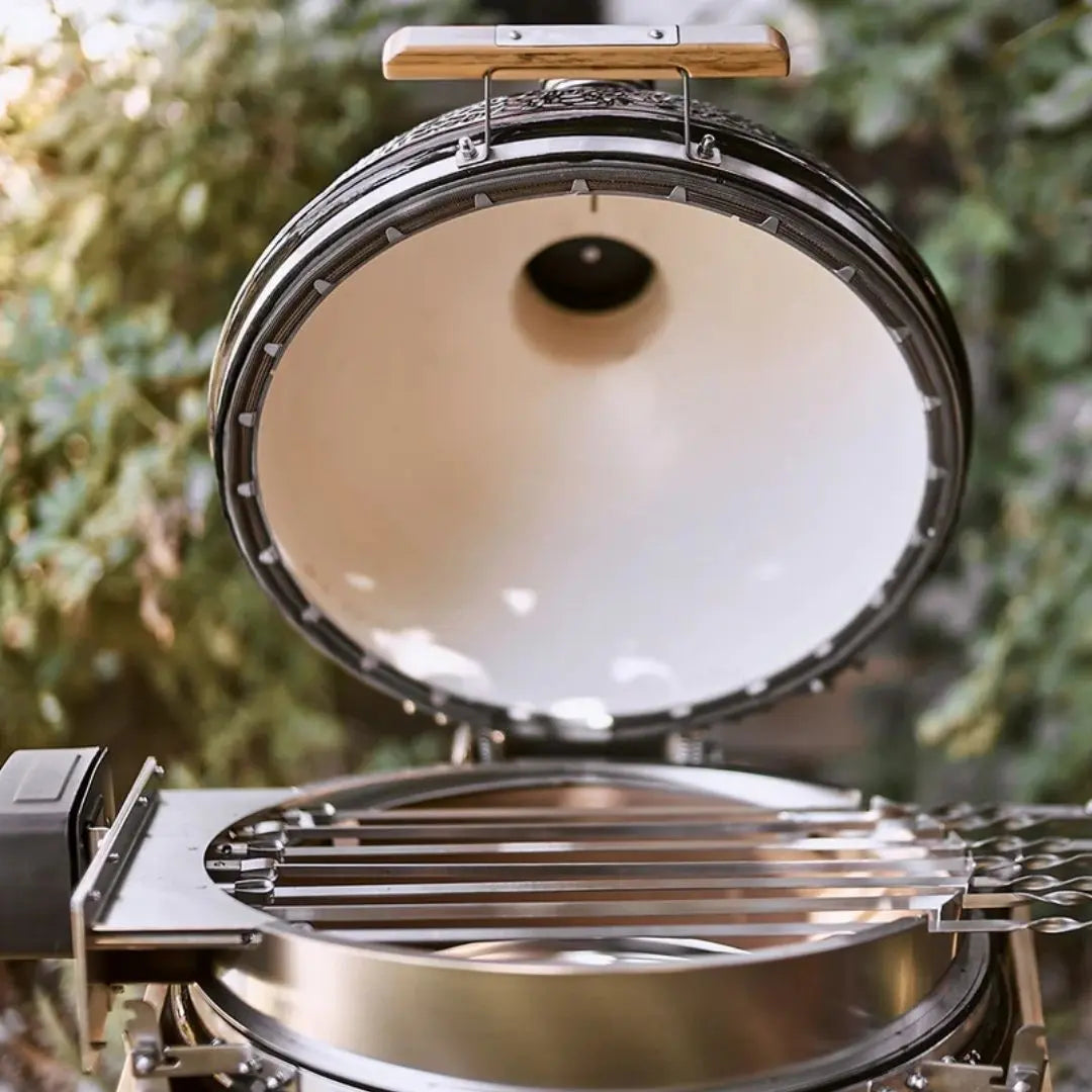 Monolith Kamado Grill Rotisserie Skewers closeup