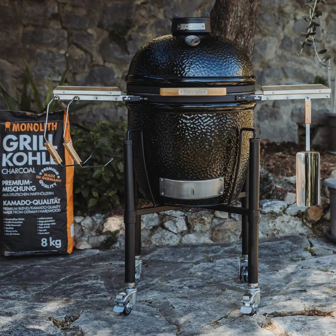 Monolith ONE 55cm Black ceramic kamado grill on patio