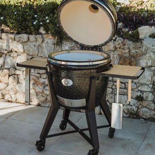 Monolith TWO 66cm Black kamado grill with cart and accessories closeup of grill