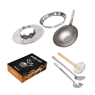 Monolith 5 Piece Wok set with components and packaging on a white background