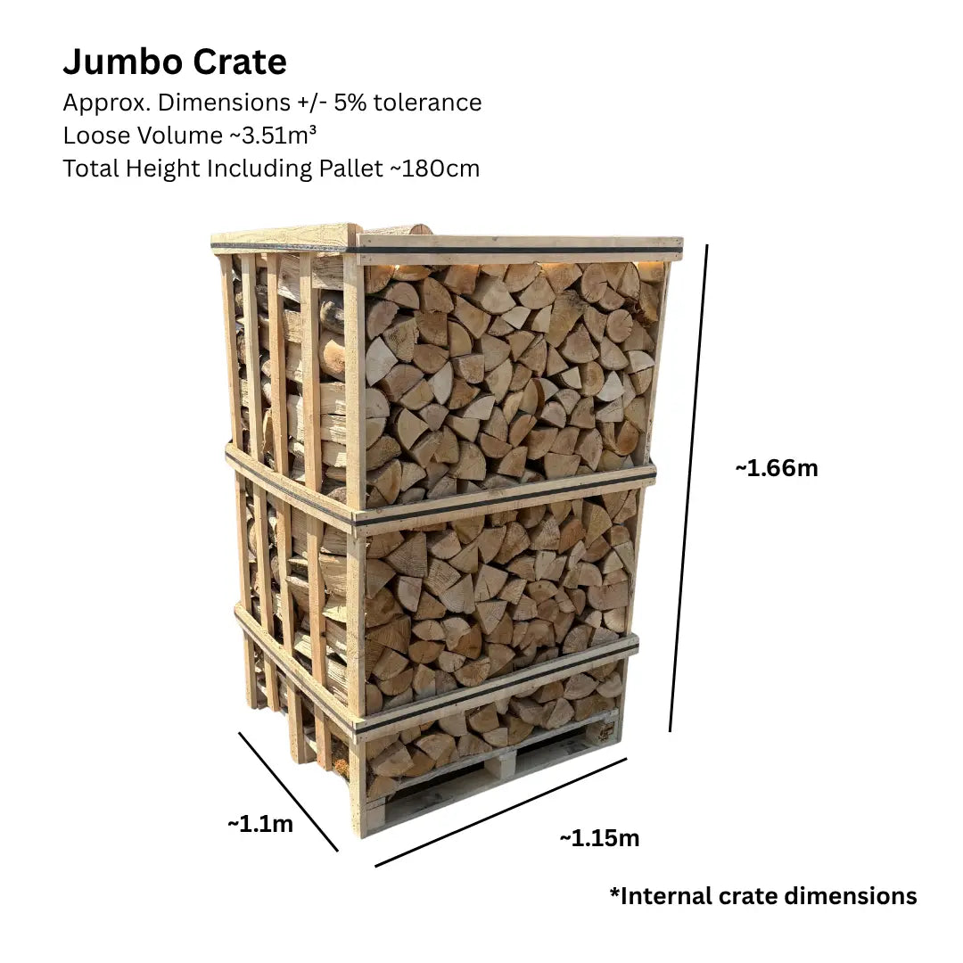 Jumbo Ash Kiln Dried Firewood Crate on  white background
