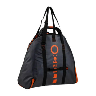 Grey and orange O-Grill O-Shield carry portable gas bbq bag on a white background