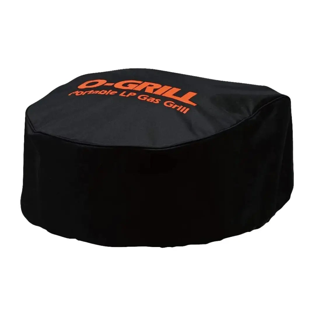 Black cover for a portable O-Grill gas grill with 'O-Grill' branding on a white background