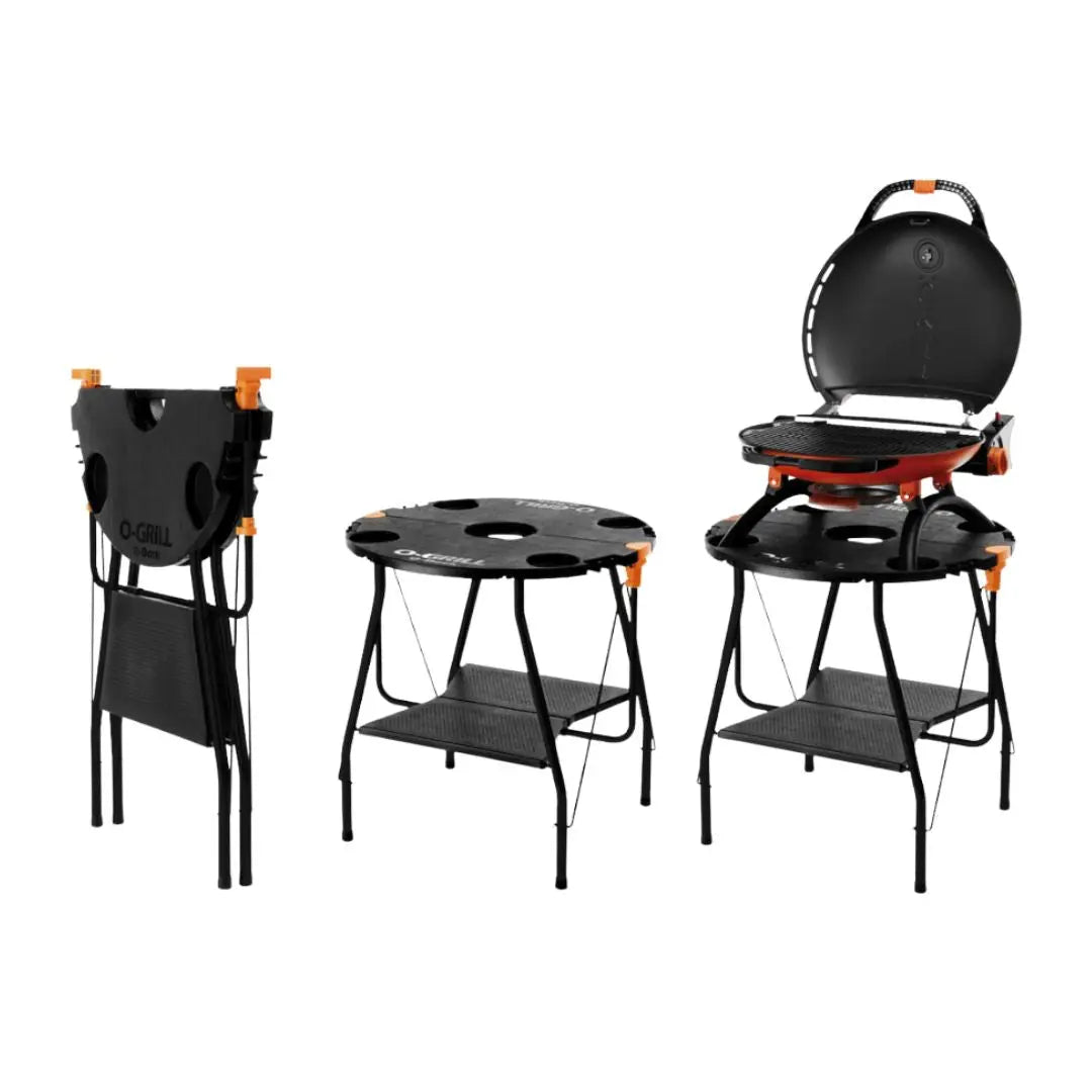 Folding table set up for O-Grill portable gas grill bbq