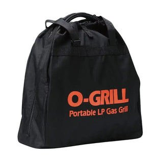 Black O-Grill portable gas grill carrying bag with 'O-Grill' branding on a white background