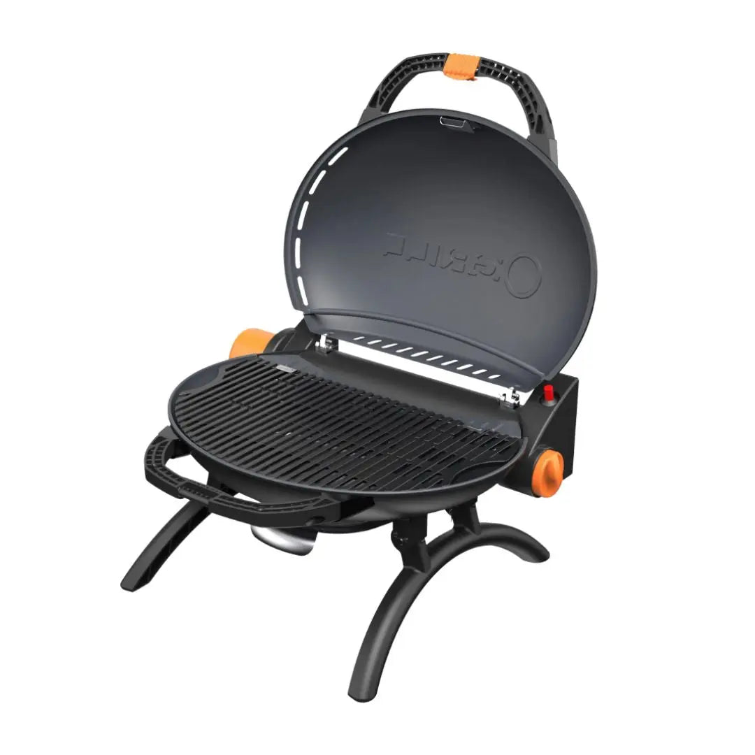 Black O-Grill 500 open showing the grill area