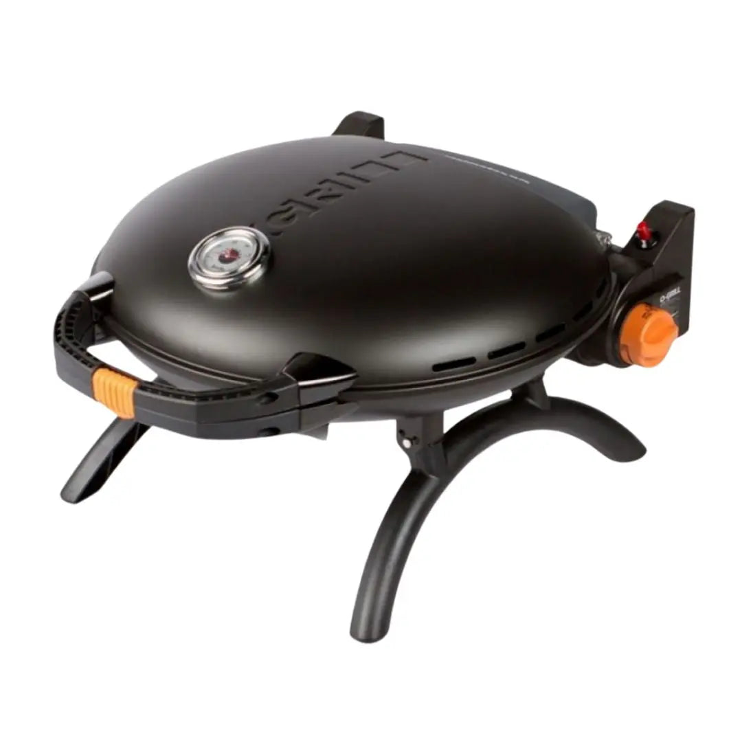 Black O-Grill portable gas grill bbq on a white background