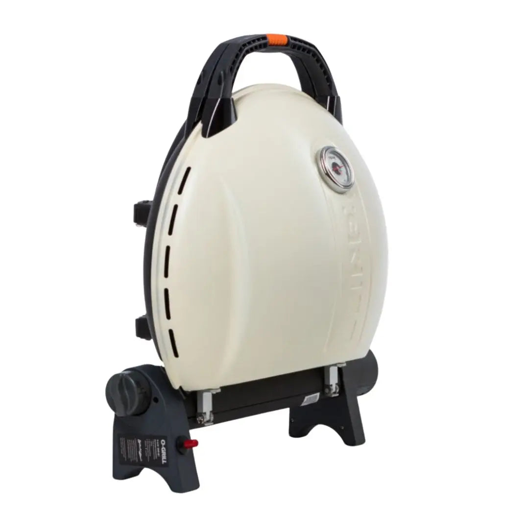 O-Grill 900 Cream Portable Gas Grill BBQ Side Angle