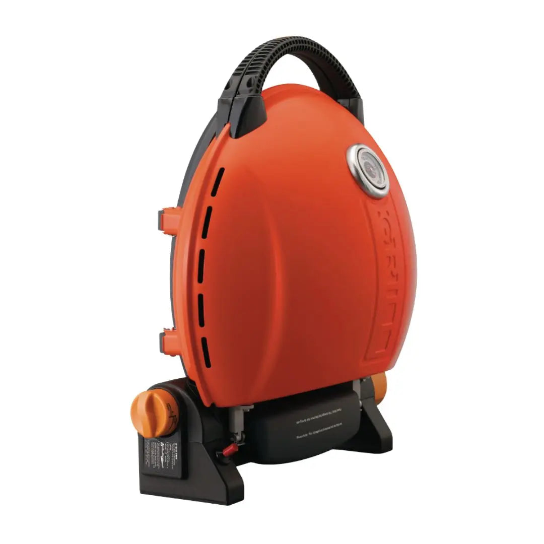 O-Grill 900 Orange Portable Gas Grill BBQ Side Angle