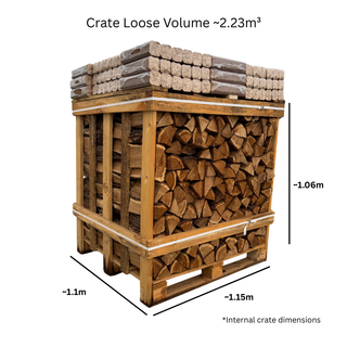 Large Crate of Kiln Dried Oak & Fire Log Briquette Bundle - 2.23m³