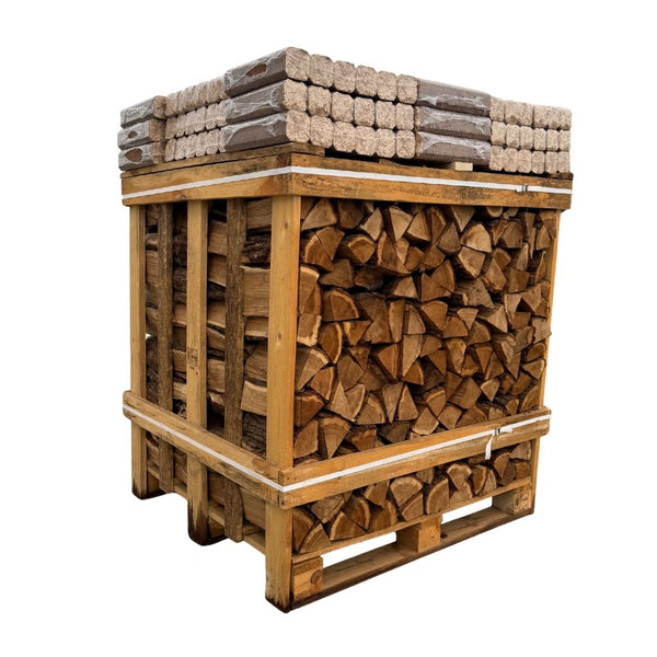 Large Crate of Kiln Dried Oak & Fire Log Briquette Bundle