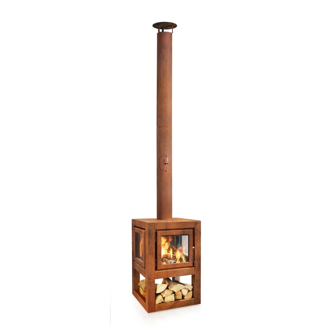 RB73 Quaruba L Mobile Outdoor Fireplace – CorTen Steel Wood Burner product detail view