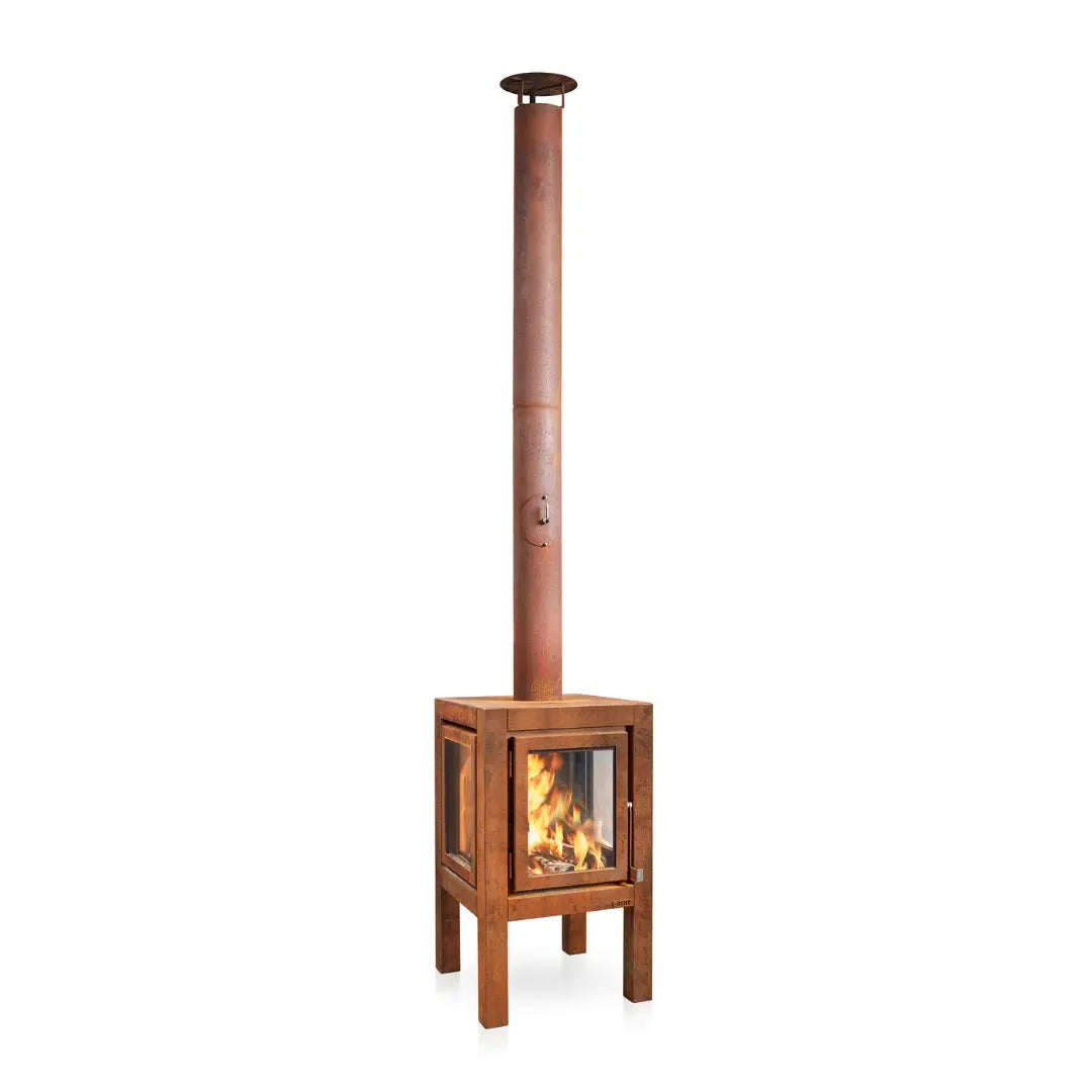 RB73 Quaruba XL Outdoor Fireplace - CorTen Steel Wood Burner outdoor fireplace product detail view