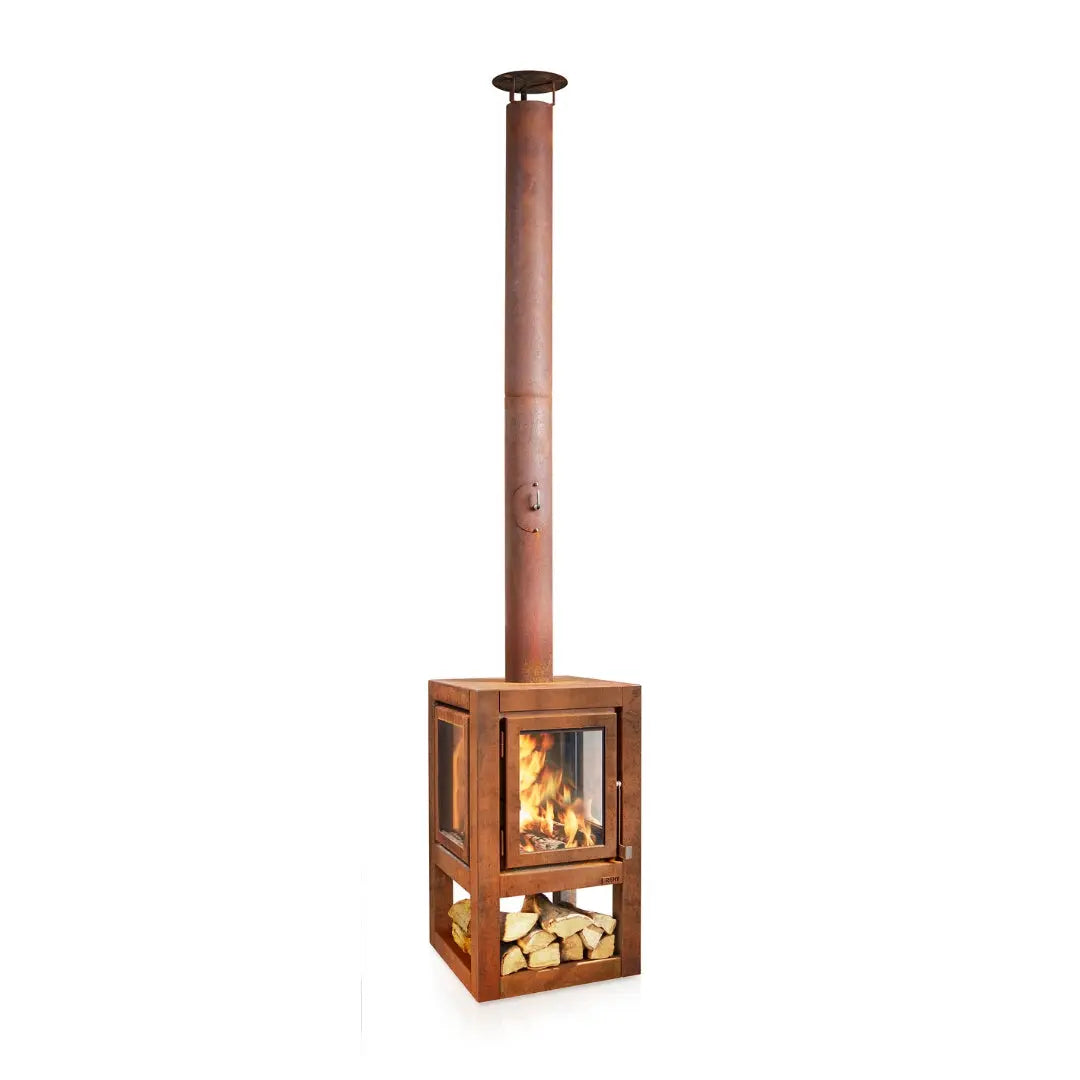 RB73 Quaruba XL Mobile Outdoor Fireplace - CorTen Steel Wood Burner outdoor fireplace