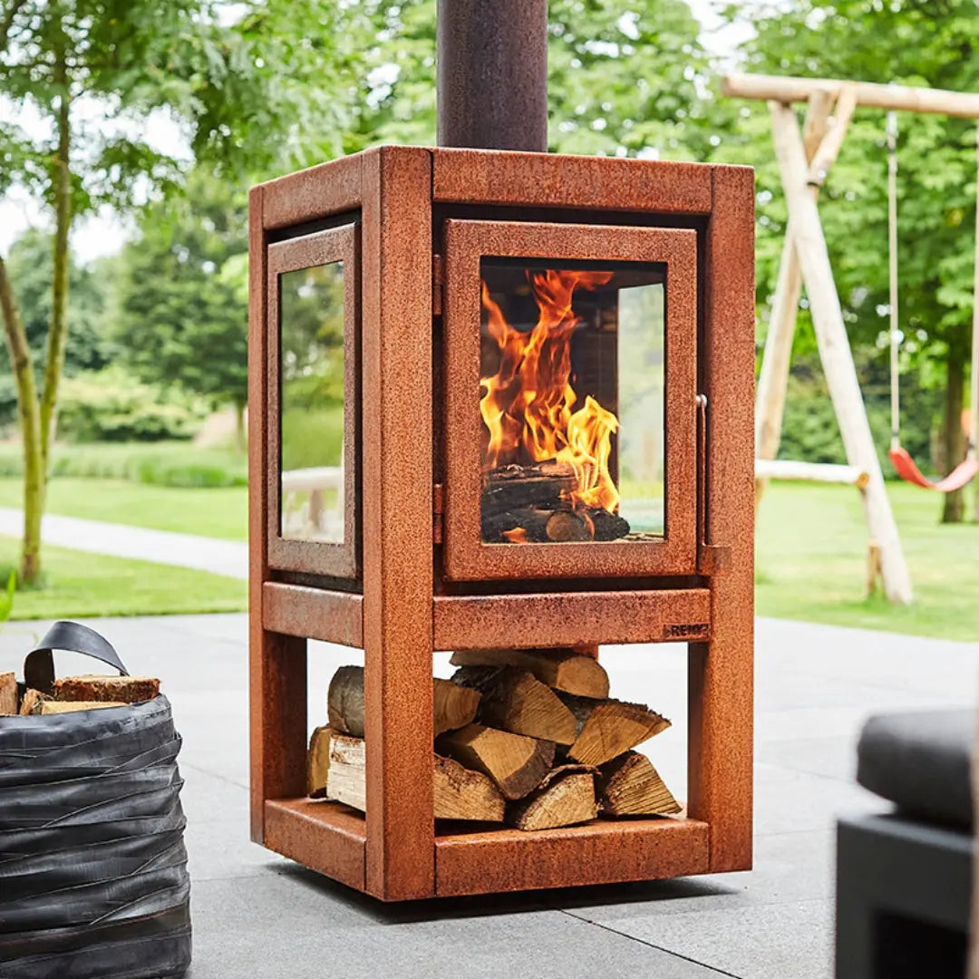 RB73 Quaruba XL Mobile Outdoor Fireplace - CorTen Steel Wood Burner outdoor fireplace