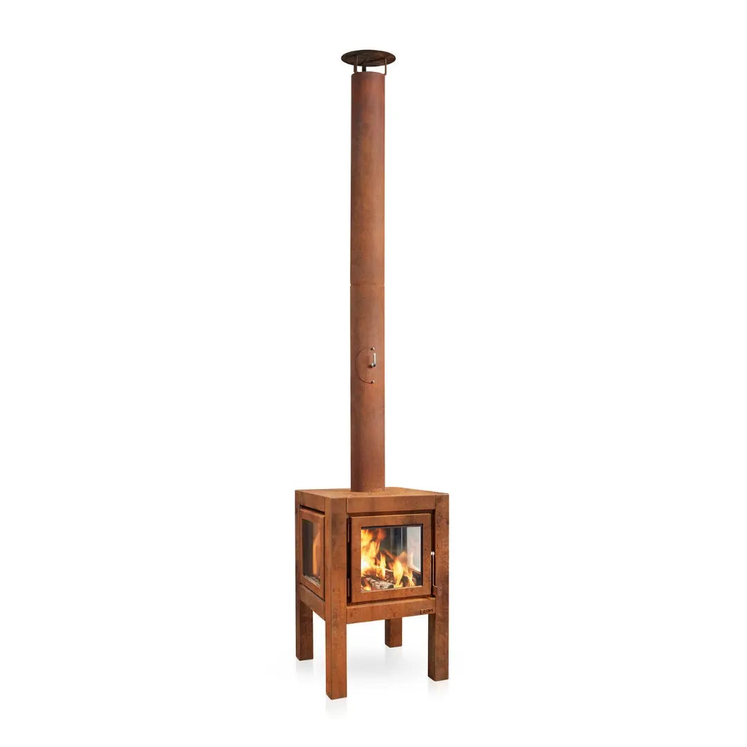RB73 Quaruba L Outdoor Fireplace – CorTen Steel Wood Burner with 4 sided glass product detail view