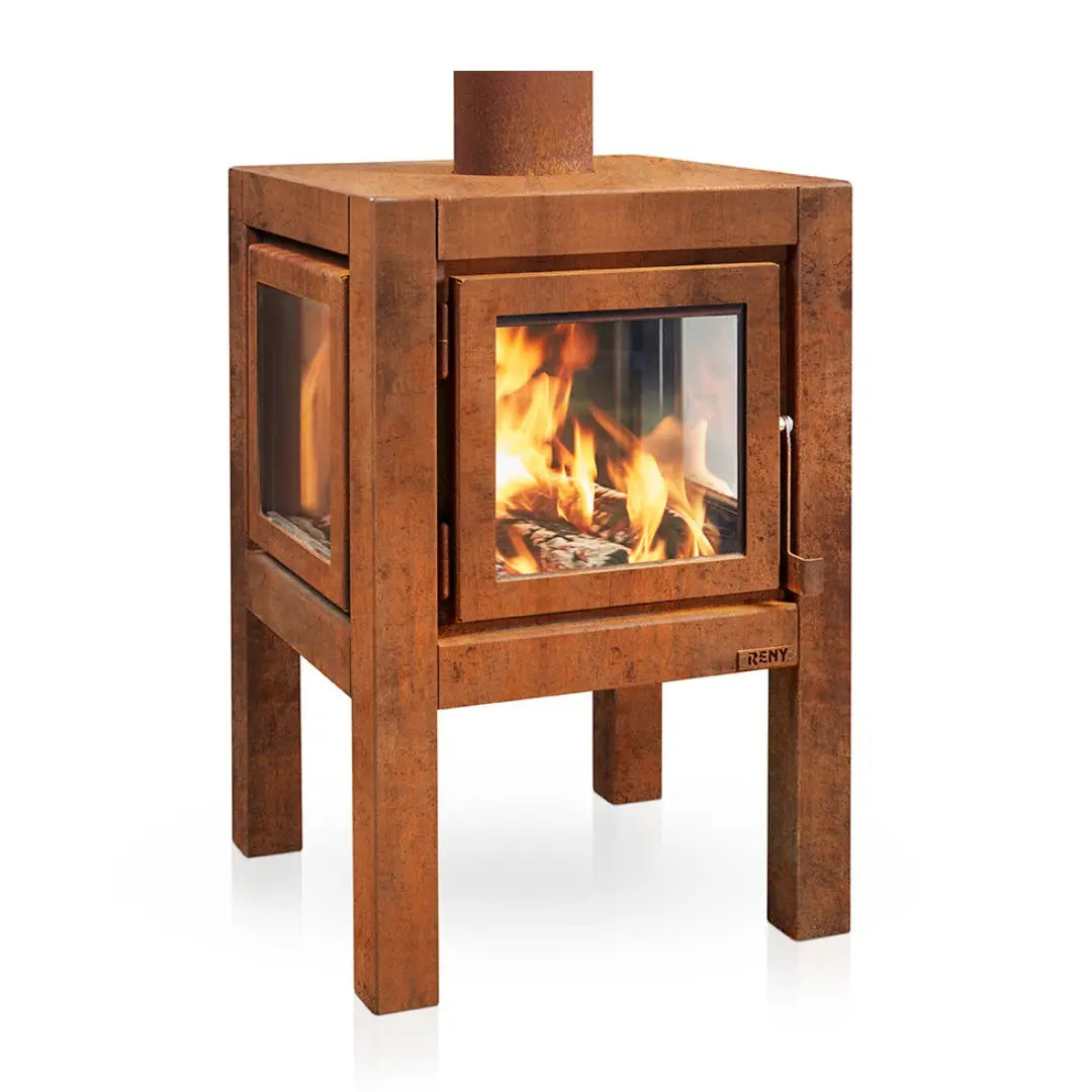 RB73 Quaruba L Outdoor Fireplace – CorTen Steel Wood Burner with 4 sided glass product detail view