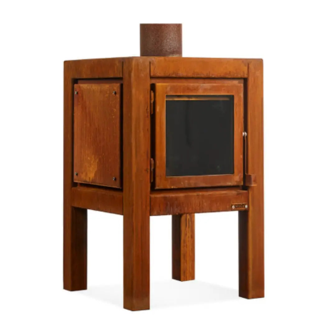RB73 Quaruba L Outdoor Fireplace – CorTen Steel Wood Burner with single sided glass product detail view