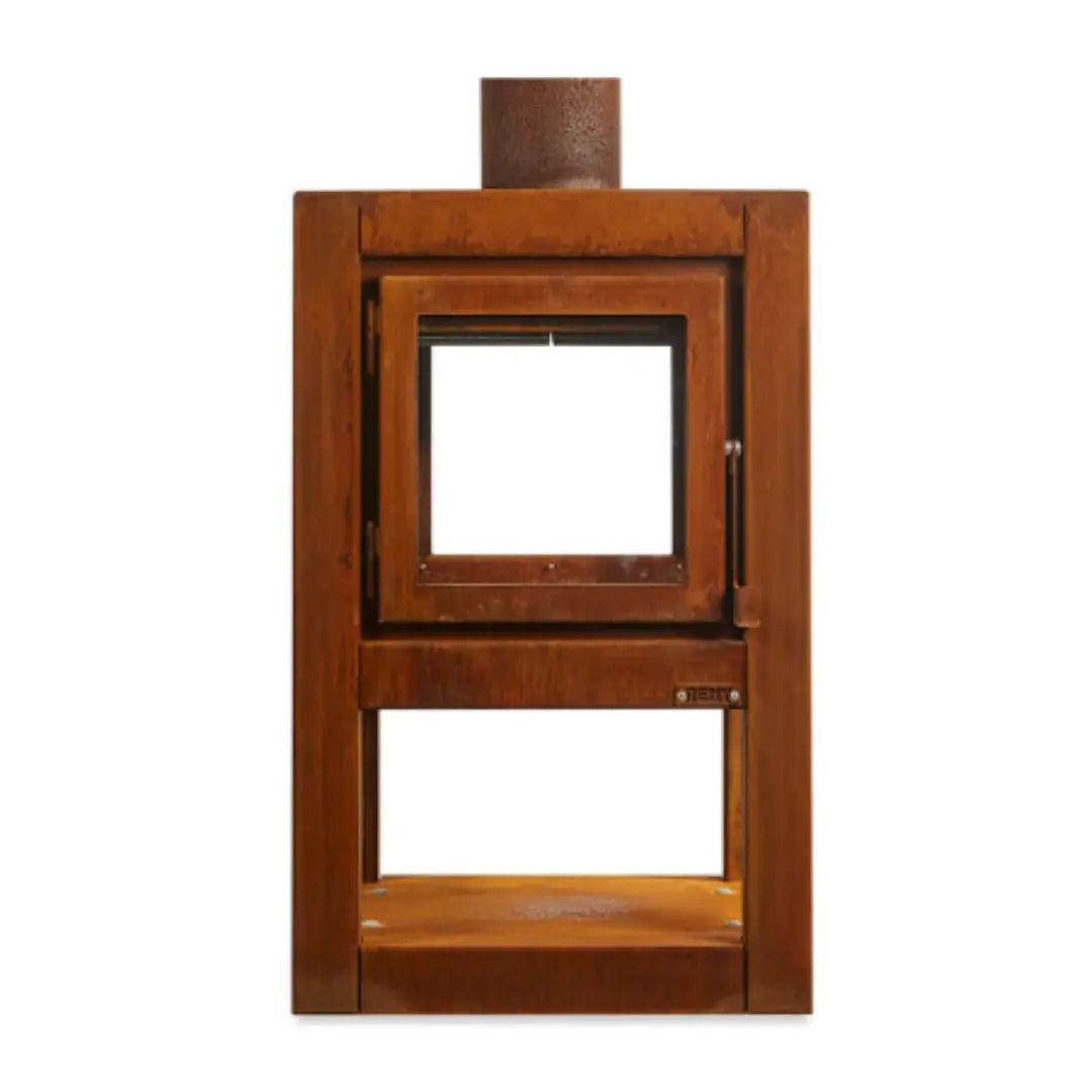 RB73 Quaruba L Mobile Outdoor Fireplace – CorTen Steel Wood Burner with 2 sided glass product detail view
