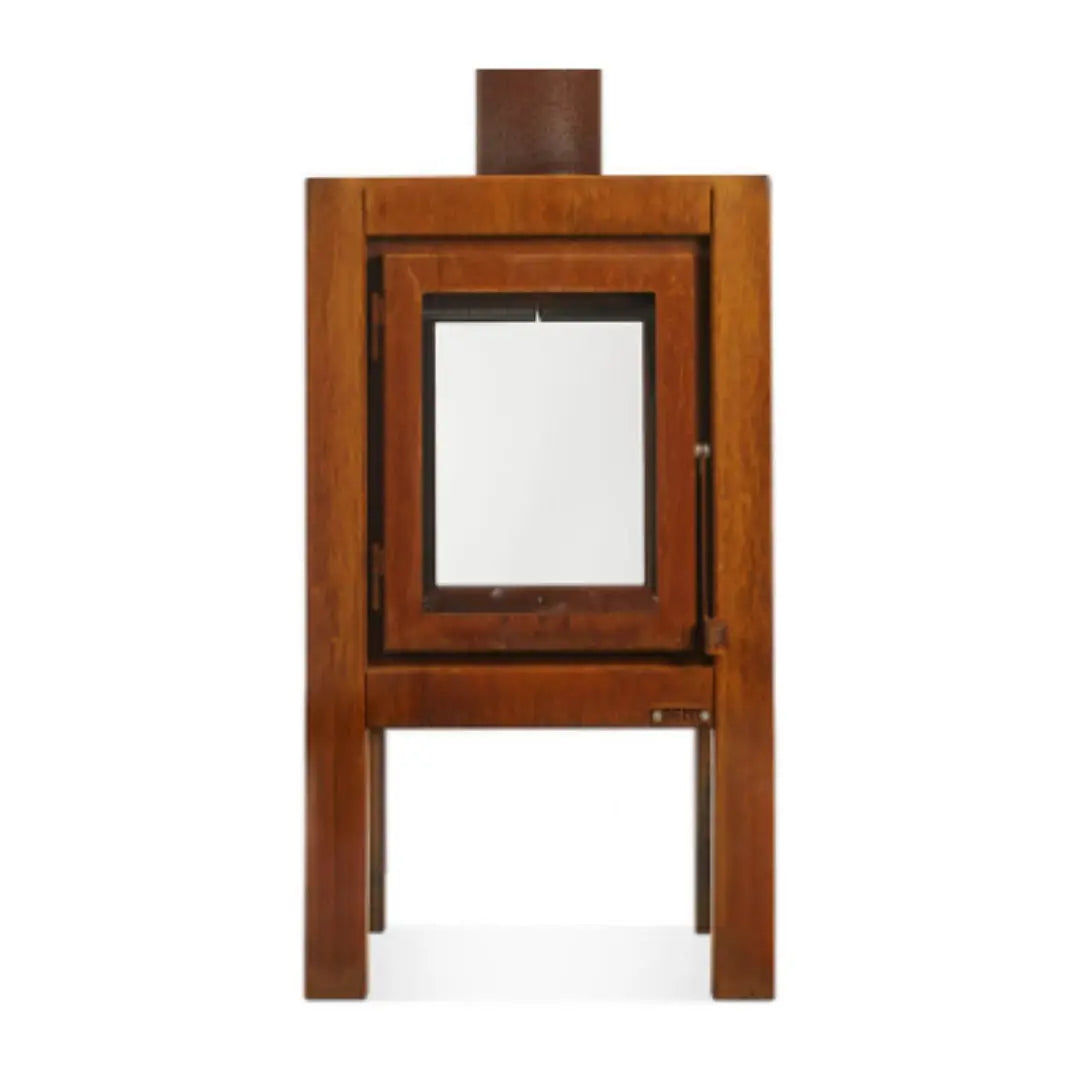 RB73 Quaruba XL Outdoor Fireplace - CorTen Steel Wood Burner with 2 sided glass product detail view