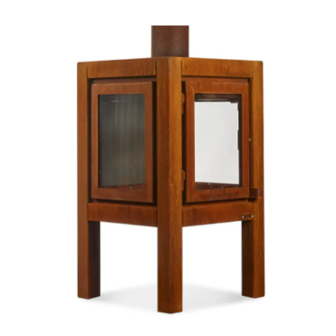 RB73 Quaruba XL Outdoor Fireplace - CorTen Steel Wood Burner with 3 sided glass product detail view