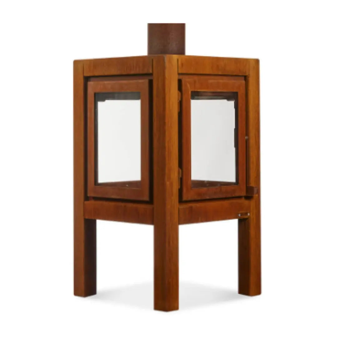 RB73 Quaruba XL Outdoor Fireplace - CorTen Steel Wood Burner with 4 sided glass product detail view