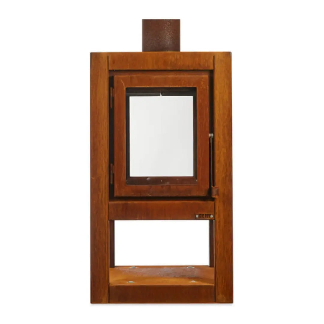 RB73 Quaruba XL Mobile Outdoor Fireplace - CorTen Steel Wood Burner with 2 sided glass product detail view