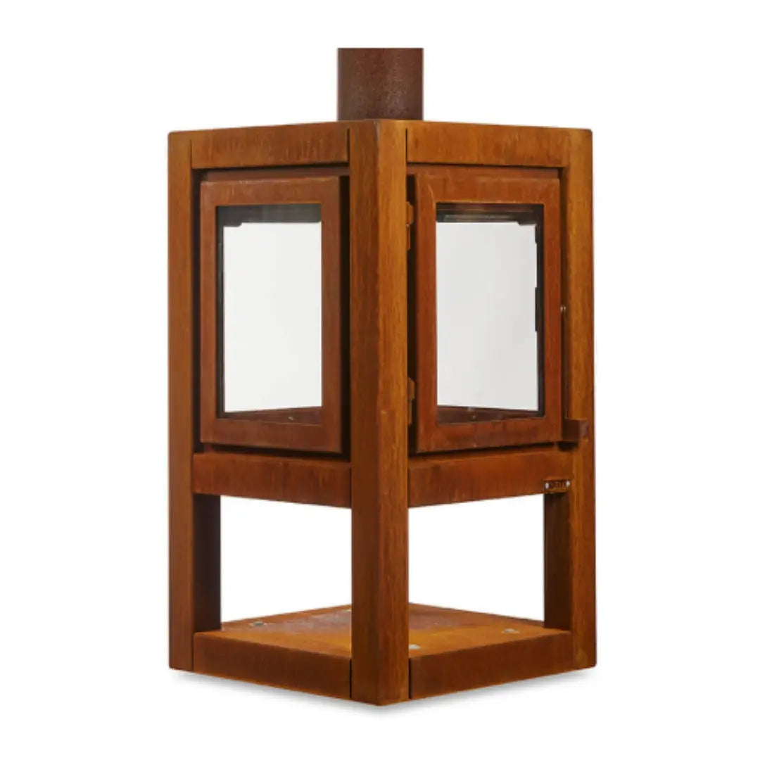 RB73 Quaruba XL Mobile Outdoor Fireplace - CorTen Steel Wood Burner with 4 sided glass product detail view
