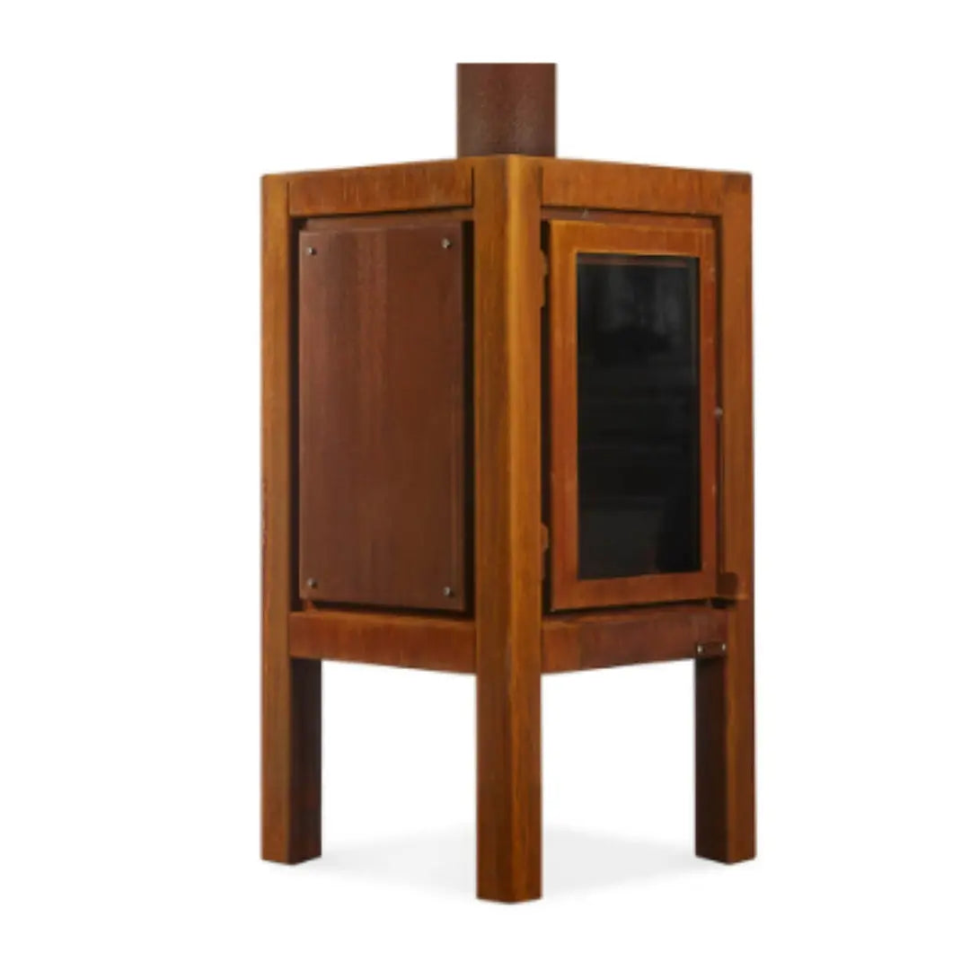 RB73 Quaruba XXL Outdoor Fireplace - CorTen Steel Wood Burner with single sided glass product detail view