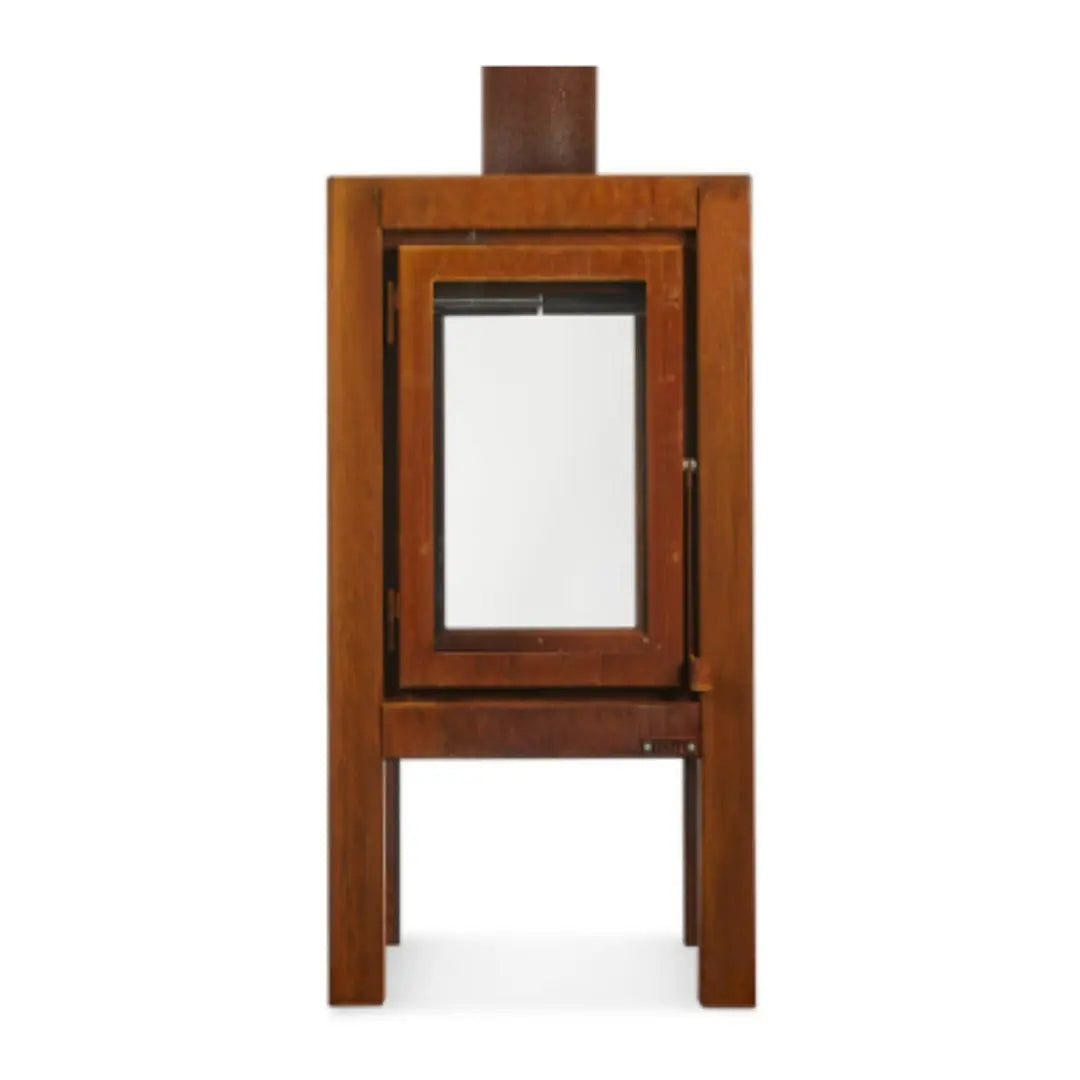 RB73 Quaruba XXL Outdoor Fireplace - CorTen Steel Wood Burner with 2 sided glass product detail view