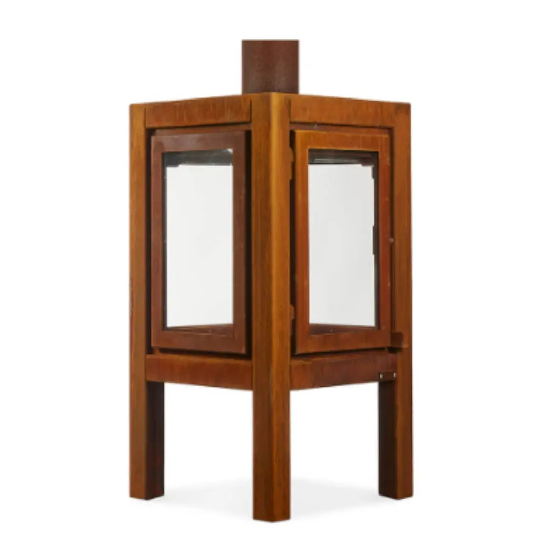 RB73 Quaruba XXL Outdoor Fireplace - CorTen Steel Wood Burner with 4 sided glass product detail view