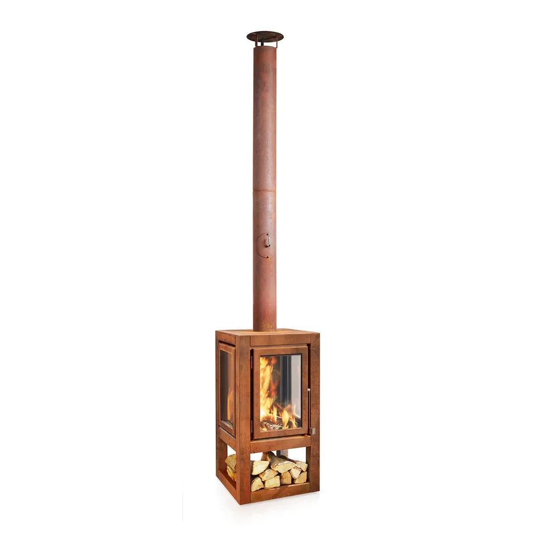 RB73 Quaruba XXL Mobile Outdoor Fireplace - CorTen Steel Wood Burner outdoor fireplace