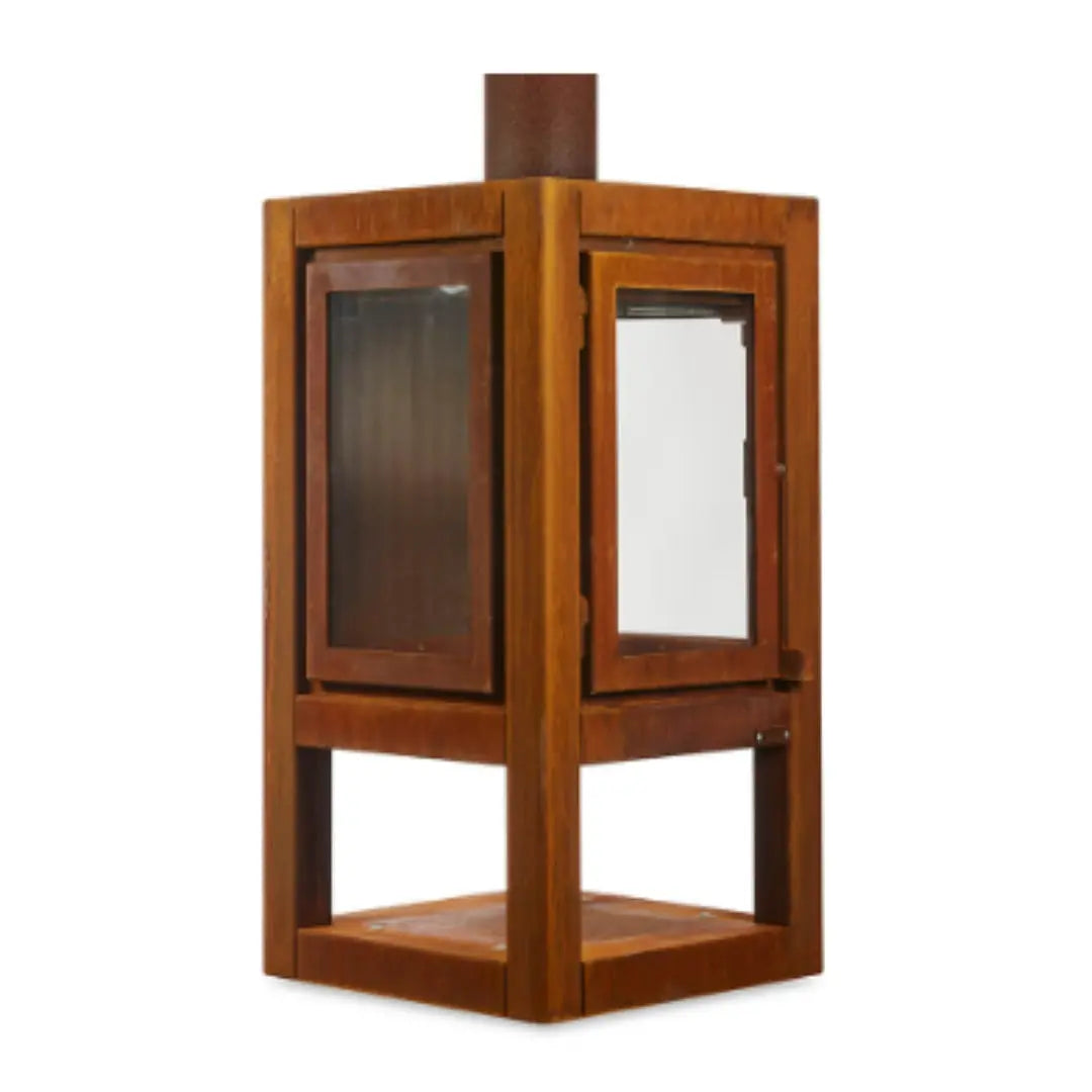 RB73 Quaruba XXL Mobile Outdoor Fireplace - CorTen Steel Wood Burner with 3 sided glass product detail view