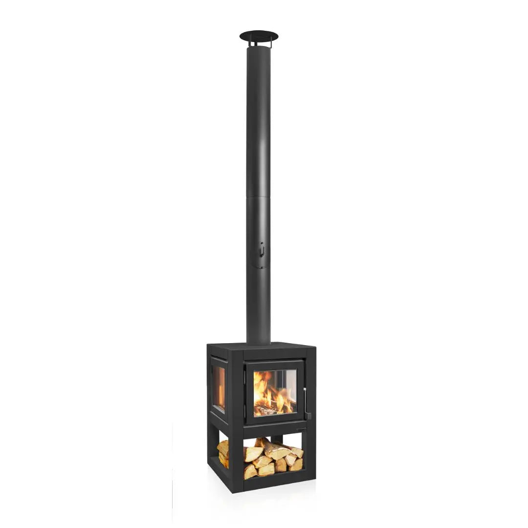 RB73 Quaruba L Mobile outdoor fireplace in black steel product detail view