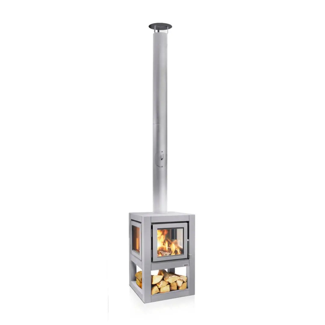 RB73 Quaruba L Mobile outdoor fireplace in matt steel product detail view