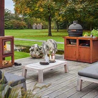 RB73 BBQuar Outdoor Kitchen Kamado Trolley in garden setting