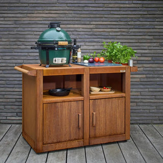 RB73 BBQuar Outdoor Kitchen Trolley with kamado grill on garden decking