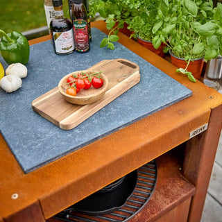 RB73 BBQuar Outdoor Kitchen Trolley soapstone cutting board close up