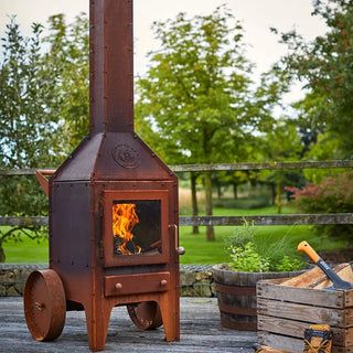 RB73 Bijuga Outdoor Fireplace - CorTen Steel Log Burner on Wheels