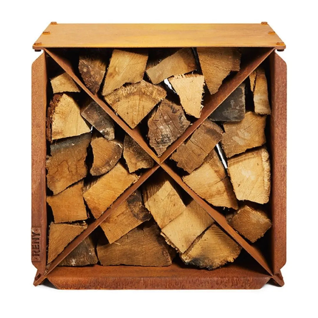 RB73 BloX CorTen Steel Log Storage Box on white background