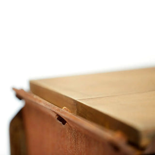 RB73 BloX CorTen Steel Log Storage Box on white background close up