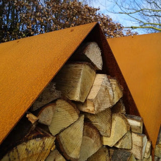 RB73 Bruges 2 +3 House CorTen Steel Wood Storage close up