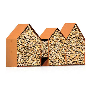 RB73 Bruges 3 House CorTen Steel Wood Storage on white background