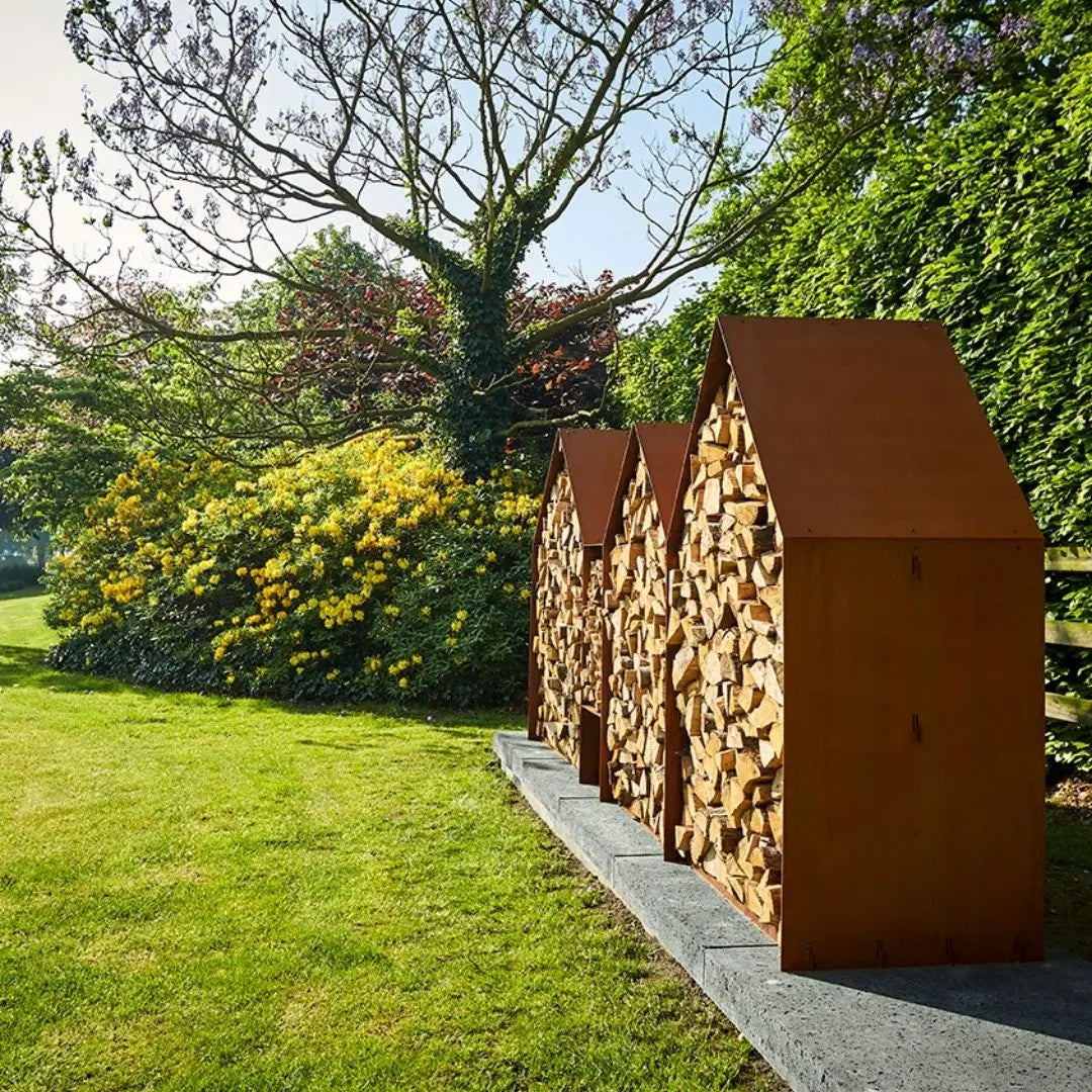 RB73 Bruges 3 House CorTen Steel Wood Storage in garden
