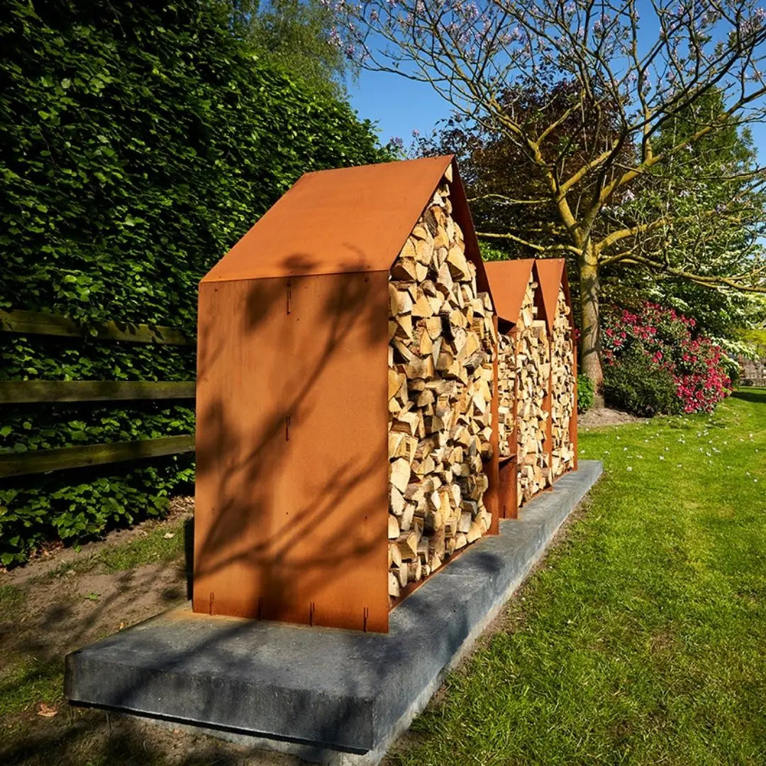 RB73 Bruges 3 House CorTen Steel Wood Storage in garden