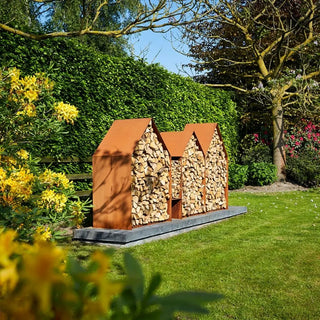 RB73 Bruges 3 House CorTen Steel Log Storage