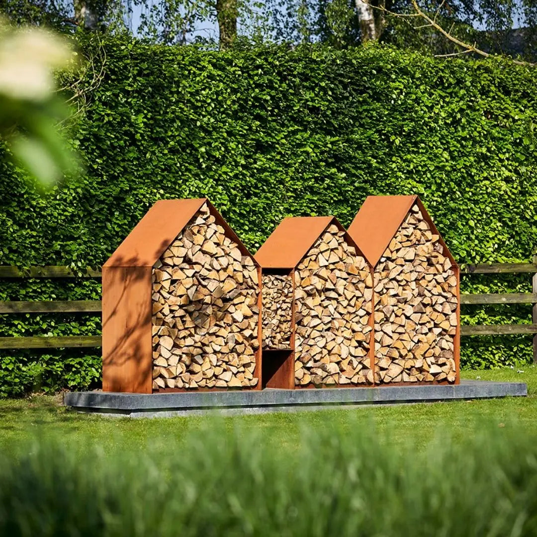 RB73 Bruges 3 House CorTen Steel Wood Storage in garden