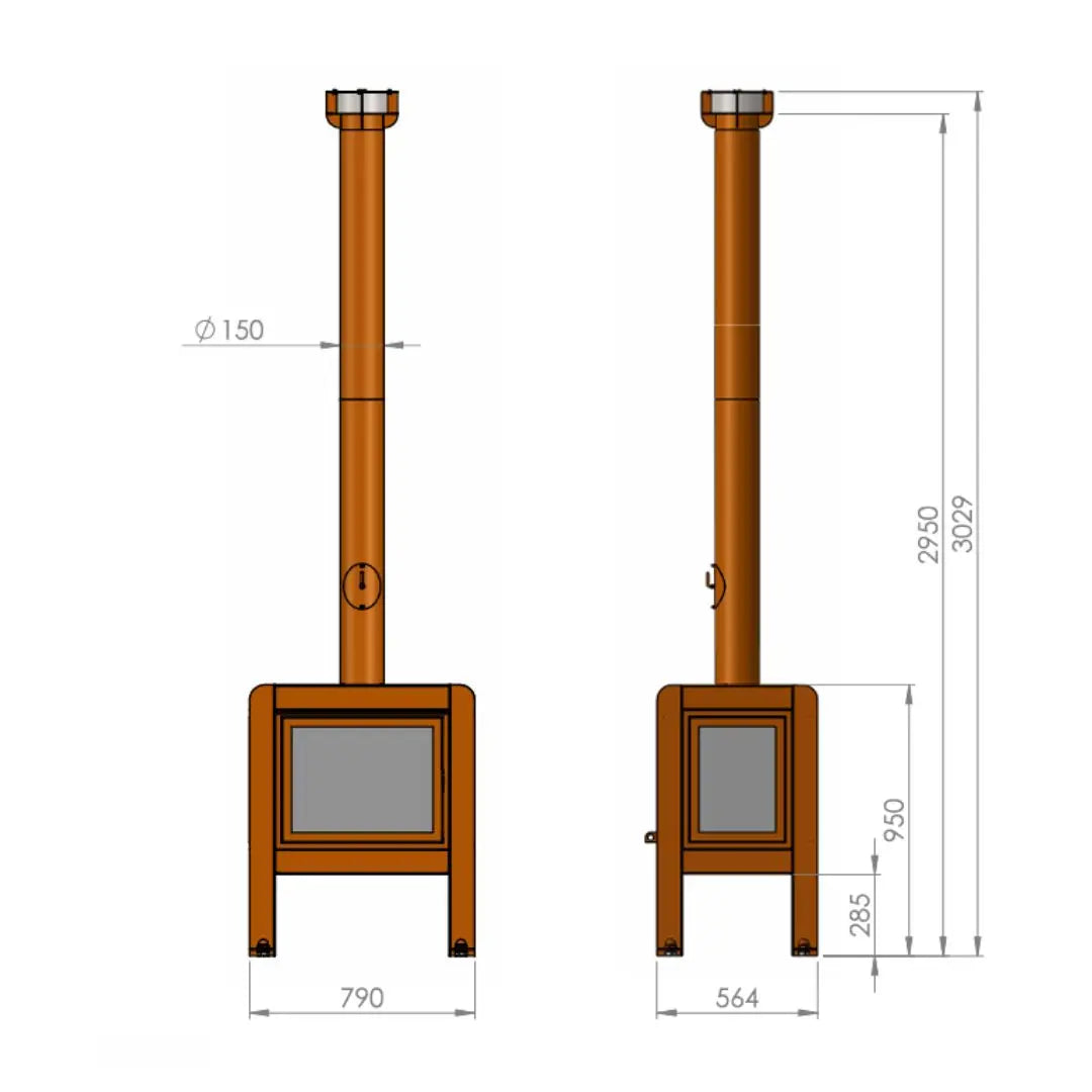RB73 Fennek 80 Outdoor Fireplace - Large CorTen Steel Patio Heater dimensions diagram