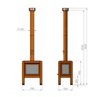RB73 Fennek 80 Outdoor Fireplace - Large CorTen Steel Patio Heater dimensions diagram
