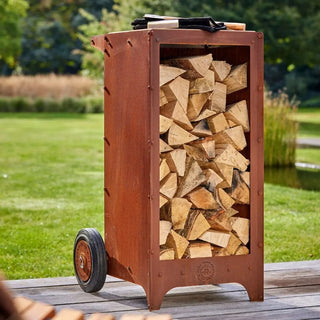 RB73 Ker Mobile CorTen Steel Log Storage on decking close up